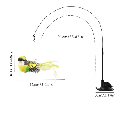 Interactive Self-Play Cat Wand with Suction Base - Automatic Bouncing Teaser Including Bell & 3 Bird V888-ELOSUNG42628