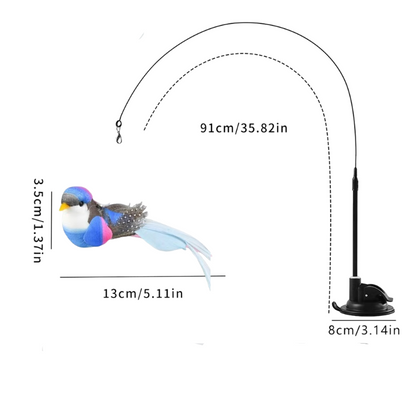 Interactive Self-Play Cat Wand with Suction Base - Automatic Bouncing Teaser Including Bell & 3 Bird V888-ELOSUNG42629