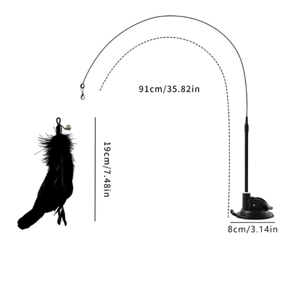 Interactive Self-Play Cat Wand with Suction Base, Feather & Bell - Automatic Bouncing Teaser(Black) V888-ELOSUNG42631