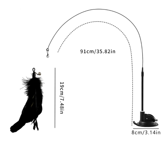 Interactive Self-Play Cat Wand with Suction Base, Feather & Bell - Automatic Bouncing Teaser(Black) V888-ELOSUNG42631