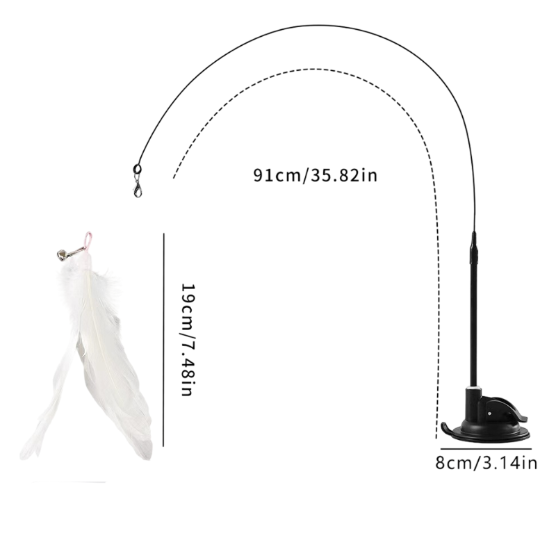 Interactive Self-Play Cat Wand with Suction Base, Feather & Bell - Automatic Bouncing Teaser(White) V888-ELOSUNG42632