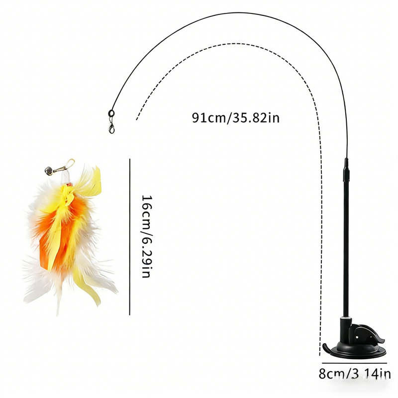 Interactive Self-Play Cat Wand with Suction Base, Feather & Bell - Automatic Bouncing Teaser(Yellow) V888-ELOSUNG42633