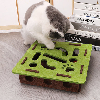 Grey Felt Puzzle Square Shape Box Cat Toy with 2 Metal Bell Balls - Scratch-Resistant & Interactive V888-ELOSUNG42636