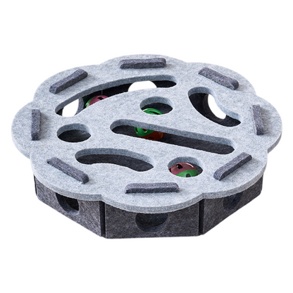 Grey Felt Puzzle Flower Shape Box Cat Toy with 2 Metal Bell Balls - Scratch-Resistant & Interactive V888-ELOSUNG42637
