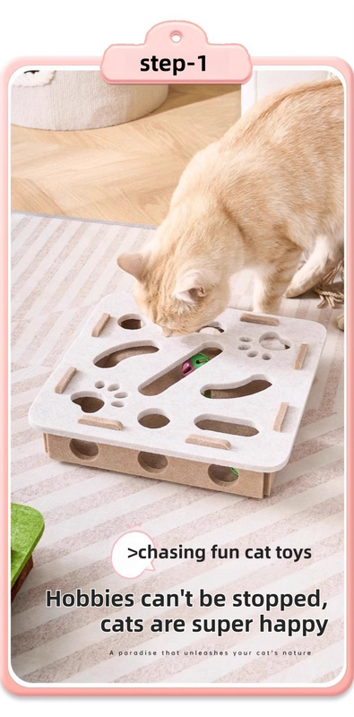 Grey Felt Puzzle Flower Shape Box Cat Toy with 2 Metal Bell Balls - Scratch-Resistant & Interactive V888-ELOSUNG42637