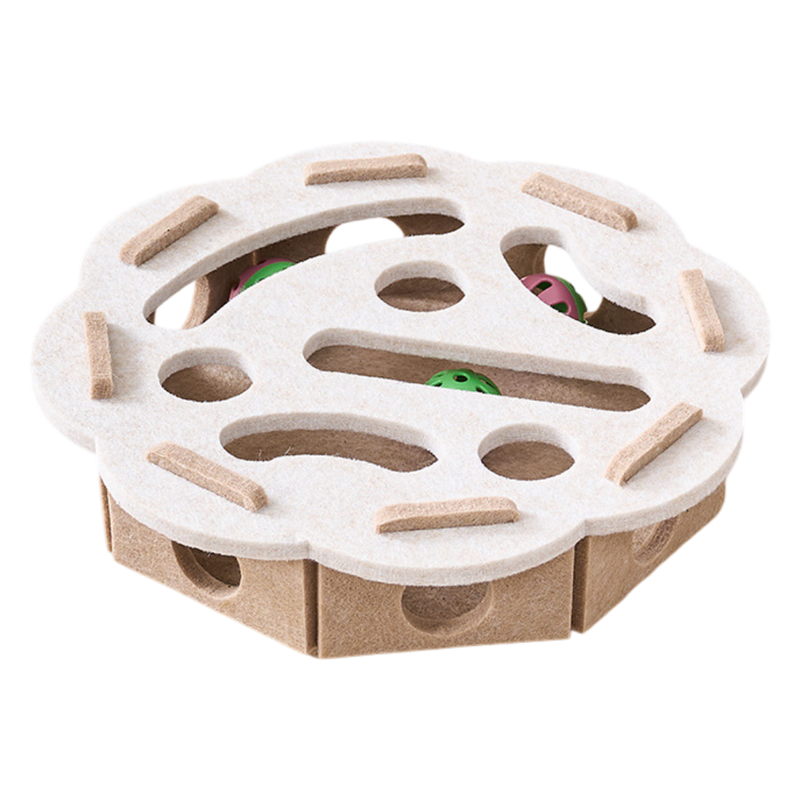 White Felt Puzzle Flower Shape Box Cat Toy with 2 Metal Bell Balls - Scratch-Resistant & Interactive V888-ELOSUNG42639