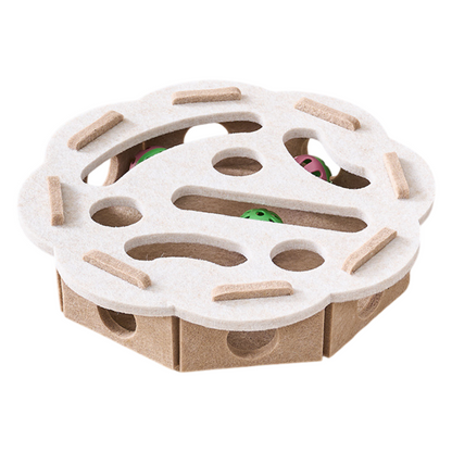 White Felt Puzzle Flower Shape Box Cat Toy with 2 Metal Bell Balls - Scratch-Resistant & Interactive V888-ELOSUNG42639