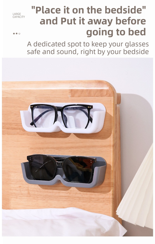 3-Pack Wall-Mounted Glasses Organizer - PET Bedside Bathroom Eyewear Storage Shelf, Anti-Pressure & V888-ELOSUNG42640