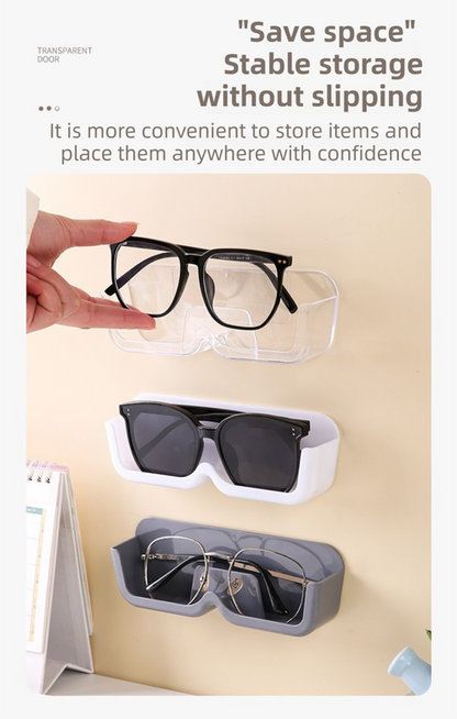 3-Pack Wall-Mounted Glasses Organizer - PET Bedside Bathroom Eyewear Storage Shelf, Anti-Pressure & V888-ELOSUNG42640
