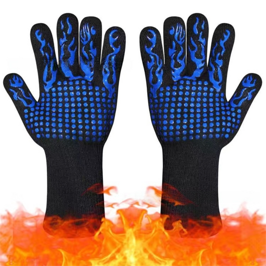 One Pair Blue Extreme Heat Resistant BBQ Gloves (800 degrees C/1472 degrees F) - Non-Slip Silicone Coated V888-ELOSUNG42646