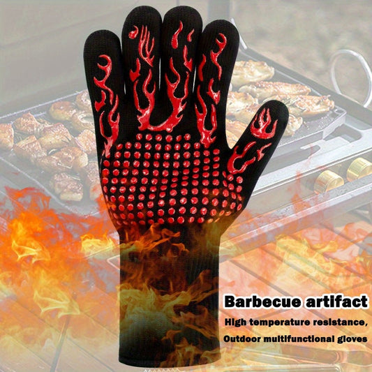 One Pair Red Extreme Heat Resistant BBQ Gloves (800 degrees C/1472 degrees F) - Non-Slip Silicone Coated V888-ELOSUNG42647