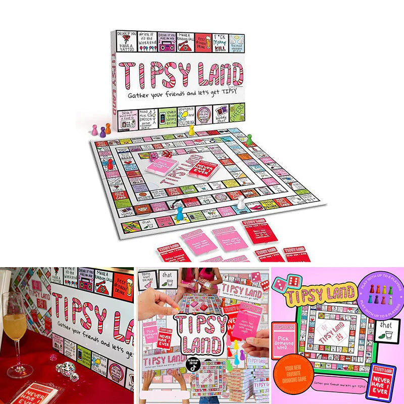 Tipsy Land Party Card & Board Set - Premium Drinking Game and Hilarious Social Icebreaker for Parties & Game V888-ELOSUNG42672