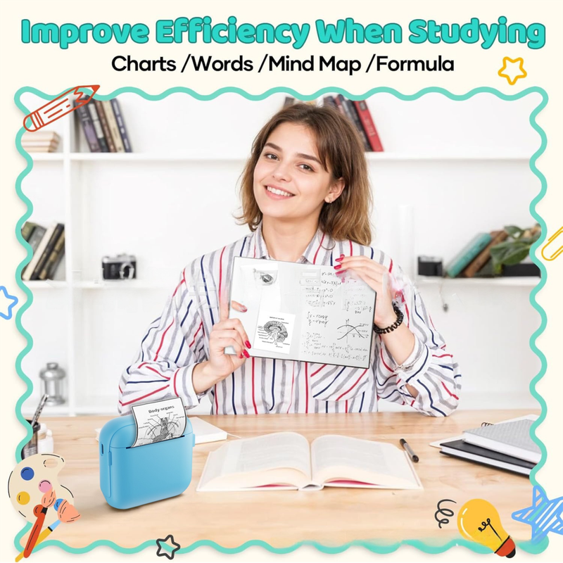 Purple X6 Mini Portable Bluetooth Instant Photo & Note Printer for Students - Deluxe 20-Piece Gift Set with V888-ELOSUNG42684