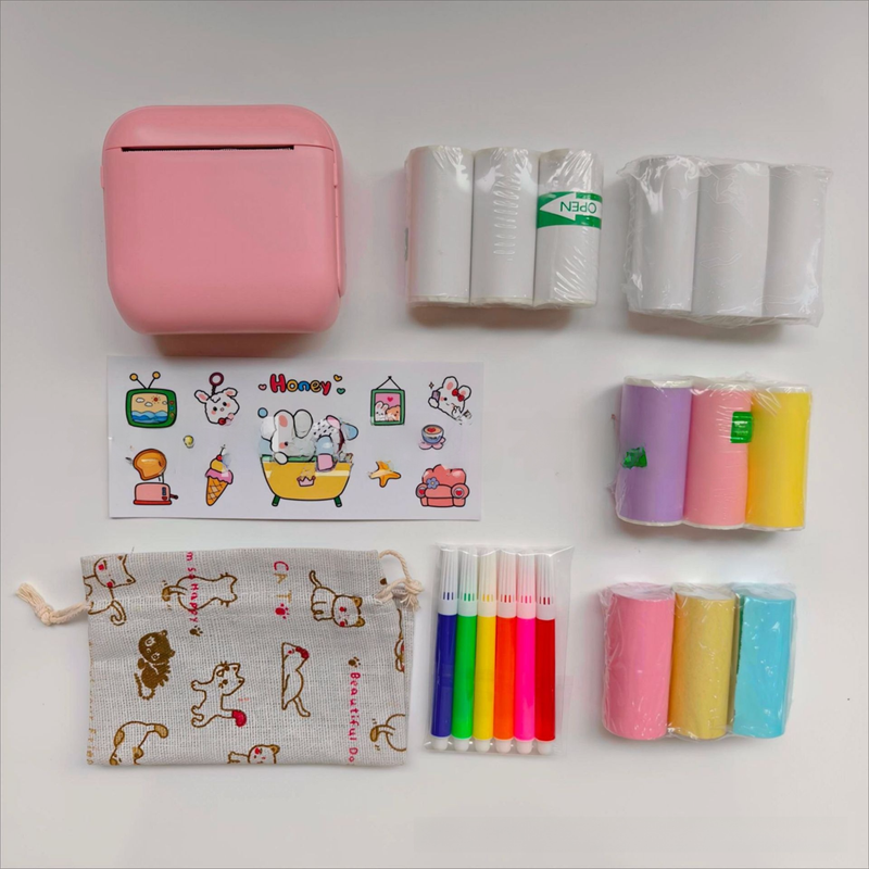 Pink X6 Mini Portable Bluetooth Instant Photo & Note Printer for Students - Deluxe 20-Piece Gift Set with 12 V888-ELOSUNG42687