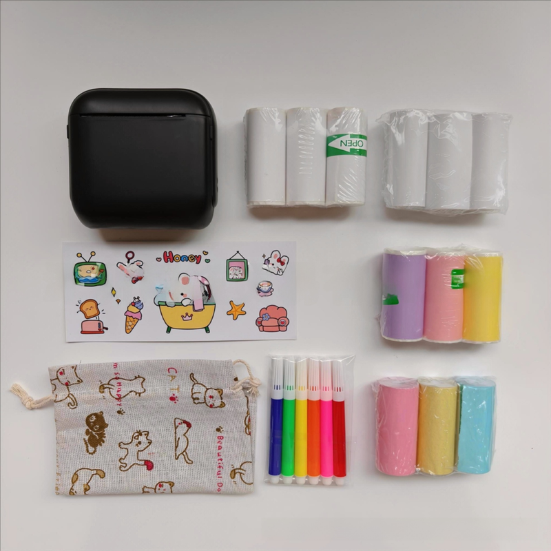 Black X6 Mini Portable Bluetooth Instant Photo & Note Printer for Students - Deluxe 20-Piece Gift Set with 12 V888-ELOSUNG42688