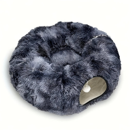 2-in-1 Dark Blue Tie-Dye Donut-Shaped Cat Tunnel Bed - Spacious 85cm Pet Play Tunnel & Lounger, Durable V888-ELOSUNG42709