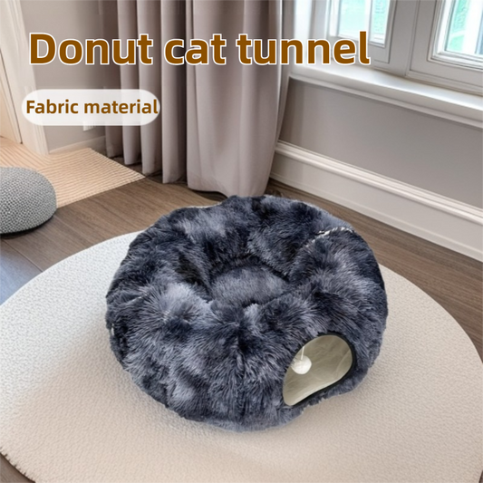 2-in-1 Dark Blue Tie-Dye Donut-Shaped Cat Tunnel Bed - Spacious 85cm Pet Play Tunnel & Lounger, Durable V888-ELOSUNG42709