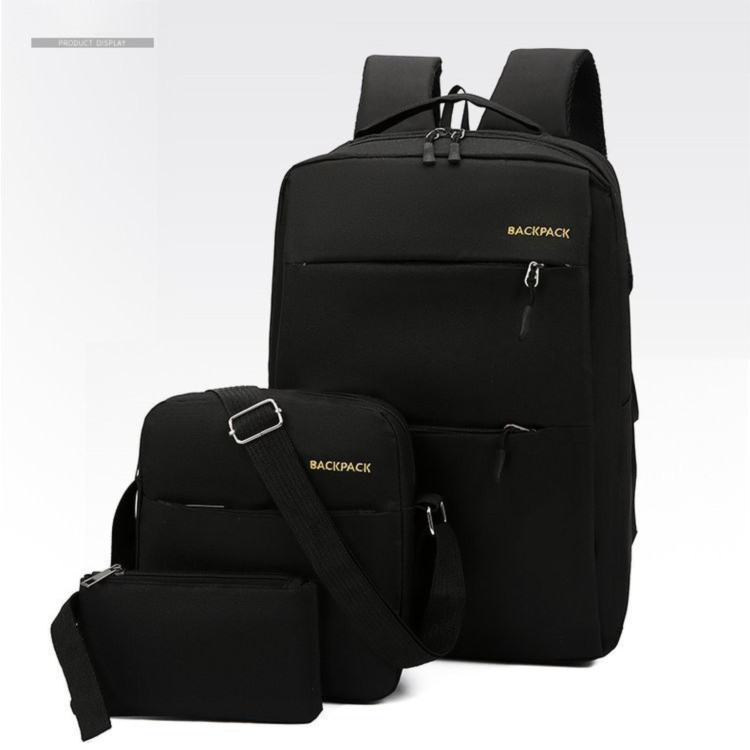 Black 3-PCS Multi-Functional & Lightweight Backpacks Set for Students - Large Capacity Durable Travel Daypack V888-ELOSUNG42712