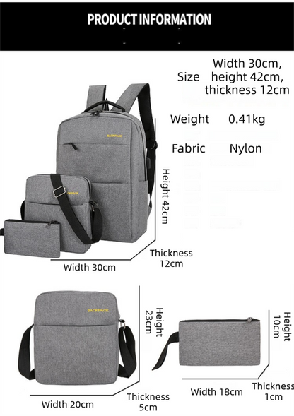 Black 3-PCS Multi-Functional & Lightweight Backpacks Set for Students - Large Capacity Durable Travel Daypack V888-ELOSUNG42712