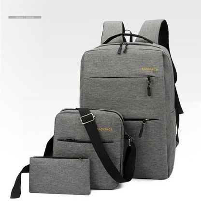 Grey 3-PCS Multi-Functional & Lightweight Backpacks Set for Students - Large Capacity Durable Travel Daypack V888-ELOSUNG42713