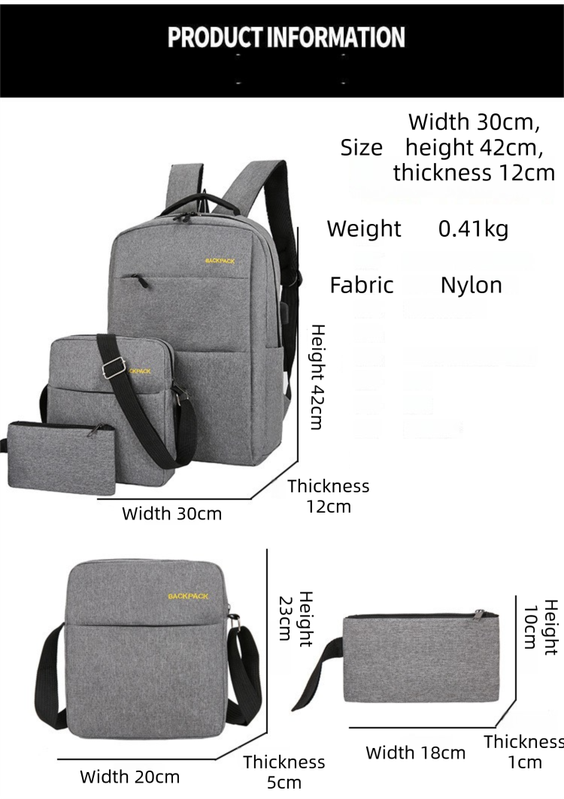 Red 3-PCS Multi-Functional & Lightweight Backpacks Set for Students - Large Capacity Durable Travel Daypack V888-ELOSUNG42714