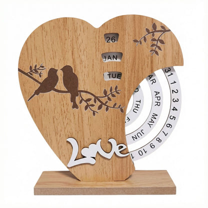 Artistic Heart Timber Perpetual Calendar Decoration(19.5x15.5 CM) - Manual Rotating Date Tracker V888-ELOSUNG42717