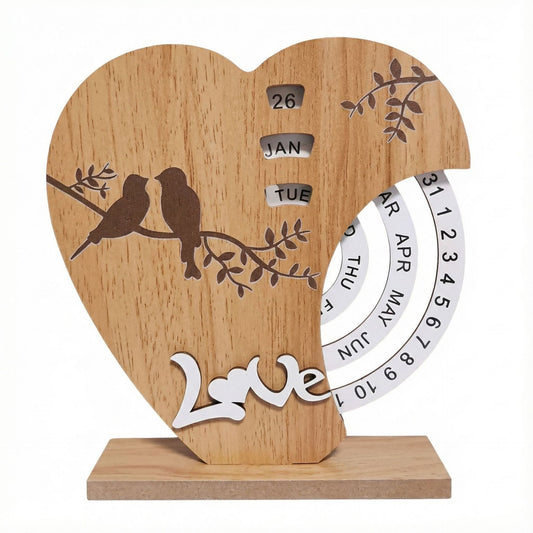 Artistic Heart Timber Perpetual Calendar Decoration(19.5x15.5 CM) - Manual Rotating Date Tracker V888-ELOSUNG42717