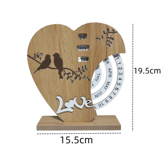 Artistic Heart Timber Perpetual Calendar Decoration(19.5x15.5 CM) - Manual Rotating Date Tracker V888-ELOSUNG42717