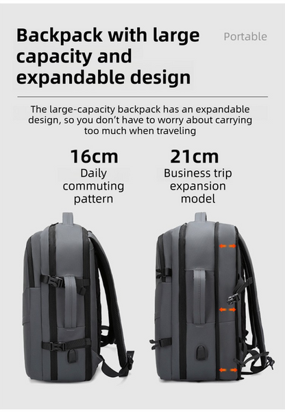 Black Premium Business Expandable Travel Backpack with External USB Charging - 20-35L Large-Capacity & V888-ELOSUNG42720