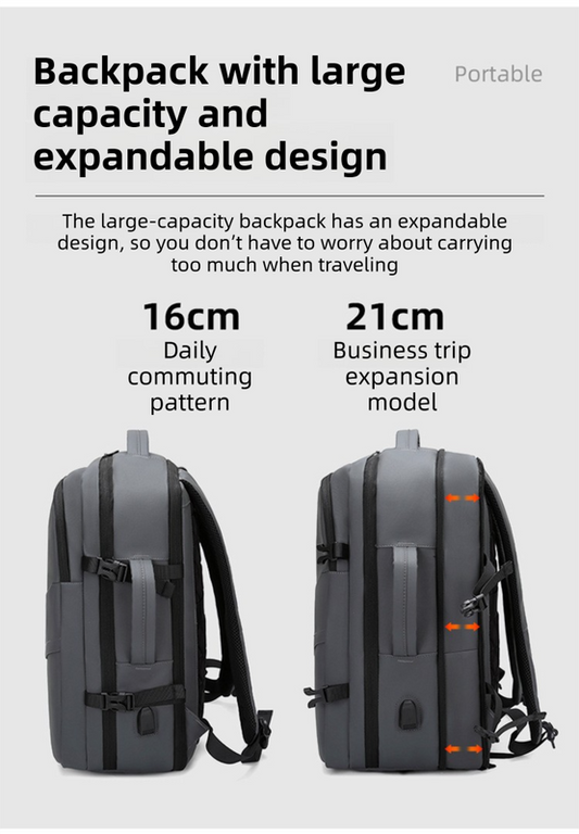 Black Premium Business Expandable Travel Backpack with External USB Charging - 20-35L Large-Capacity & V888-ELOSUNG42720
