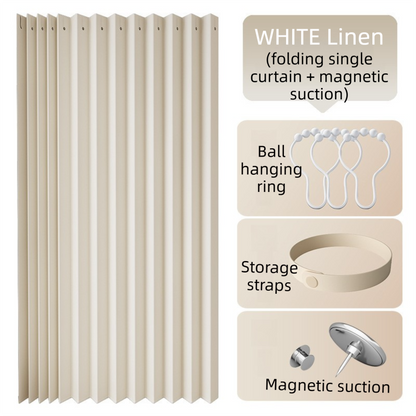 100 X 180 CM White Linen-Look Dust Drill-Free Pull-Curtain - Folding Doorless Closet Divider with Magnetic V888-ELOSUNG42722