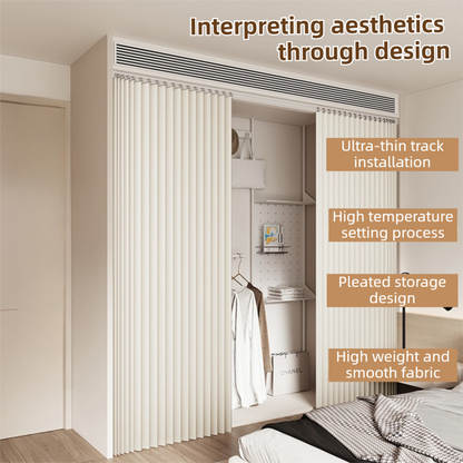 100 X 180 CM White Linen-Look Dust Drill-Free Pull-Curtain - Folding Doorless Closet Divider with Magnetic V888-ELOSUNG42722