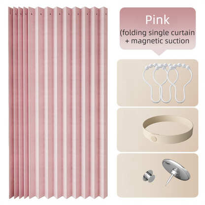 100 X 180 CM Pink Linen-Look Dust Drill-Free Pull-Curtain - Folding Doorless Closet Divider with Magnetic V888-ELOSUNG42724