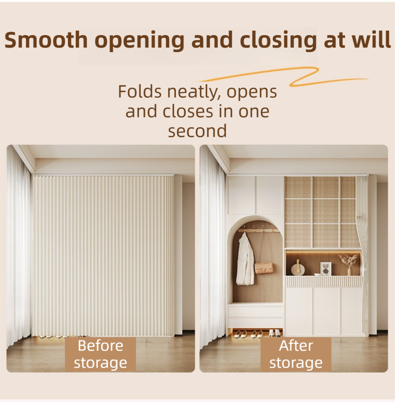 100 X 180 CM Pink Linen-Look Dust Drill-Free Pull-Curtain - Folding Doorless Closet Divider with Magnetic V888-ELOSUNG42724