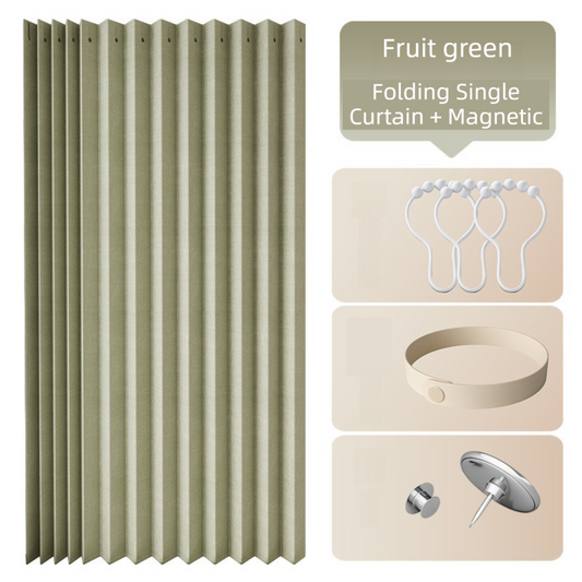 100 X 180 CM Fruit-Green Linen-Look Dust Drill-Free Pull-Curtain - Folding Doorless Closet Divider with V888-ELOSUNG42725