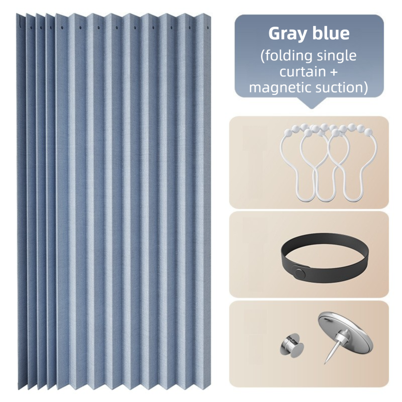 100 X 180 CM Gray Blue Linen-Look Dust Drill-Free Pull-Curtain - Folding Doorless Closet Divider with V888-ELOSUNG42726