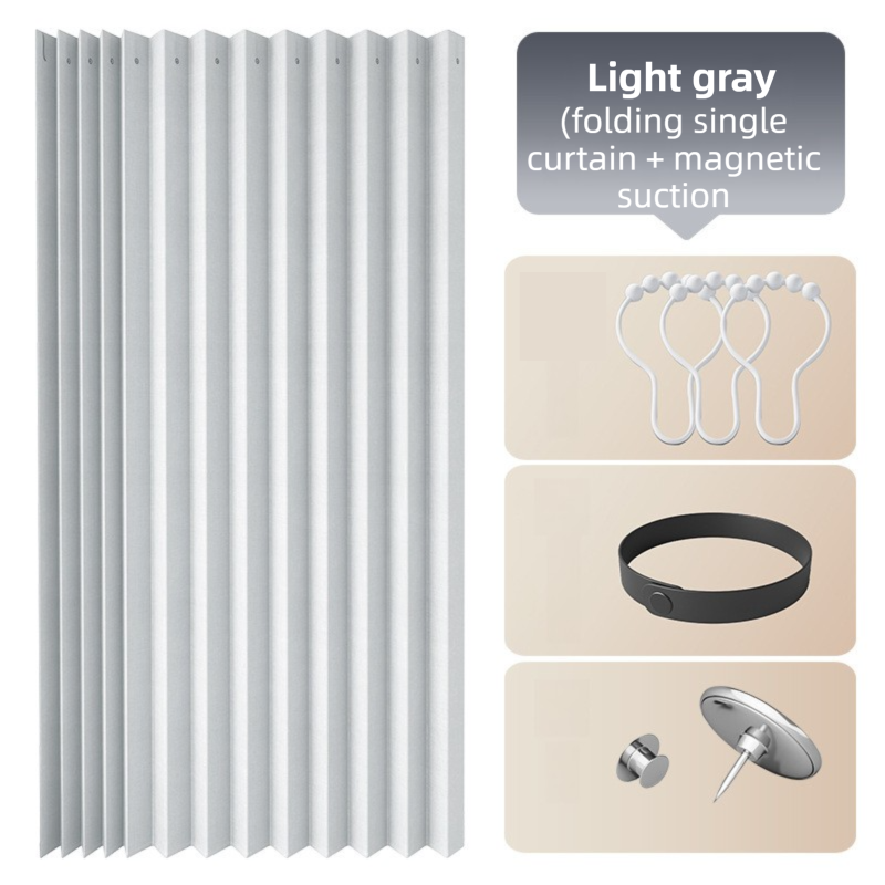 100 X 180 CM Light Gray Linen-Look Dust Drill-Free Pull-Curtain - Folding Doorless Closet Divider with V888-ELOSUNG42727