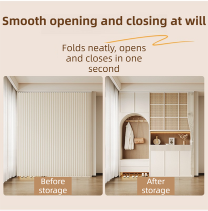 120 X 180 CM Fruit-Green Linen-Look Dust Drill-Free Pull-Curtain - Folding Doorless Closet Divider with V888-ELOSUNG42731