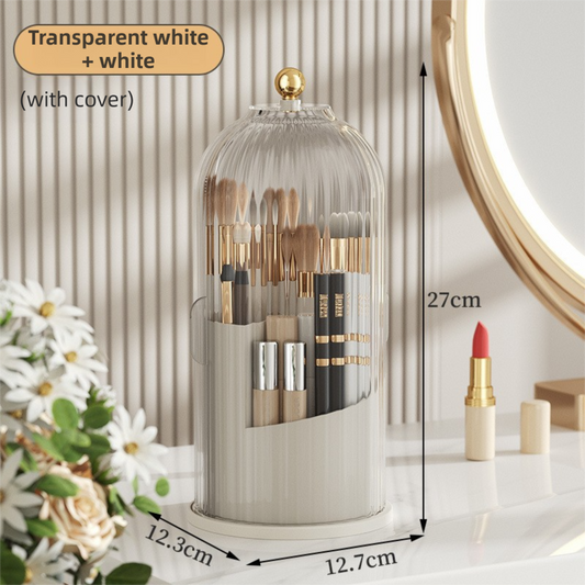 White 360 degrees Rotating Makeup Brush Holder with Transparent Dust-Proof Sliding Door - Large Capacity V888-ELOSUNG42743