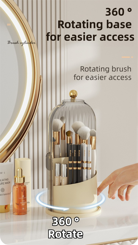 White 360 degrees Rotating Makeup Brush Holder with Transparent Dust-Proof Sliding Door - Large Capacity V888-ELOSUNG42743