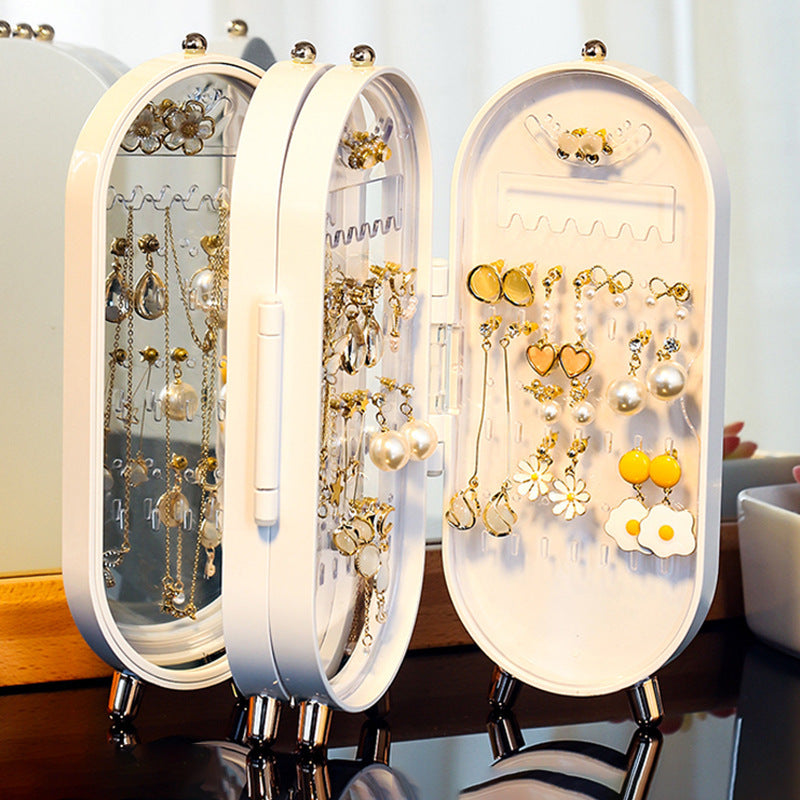 Green 4-Layer Retractable Screen-Style Jewelry Display Stand With Mirror Zone - Dust-Proof Necklace & Earring V888-ELOSUNG42754