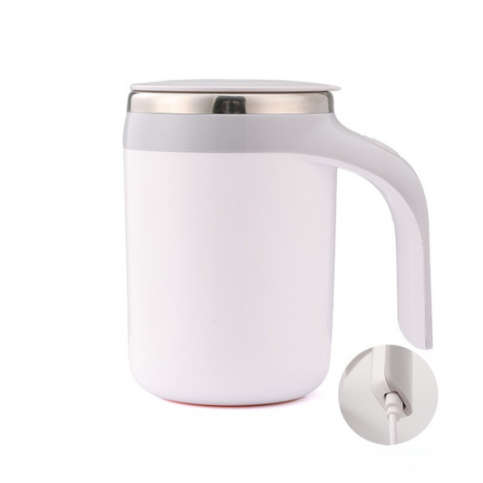 380ML White Magnetic Self-Stirring Coffee Mug - USB Charging, Leak-Proof Stainless Steel Electric Mixer Cup V888-ELOSUNG42765
