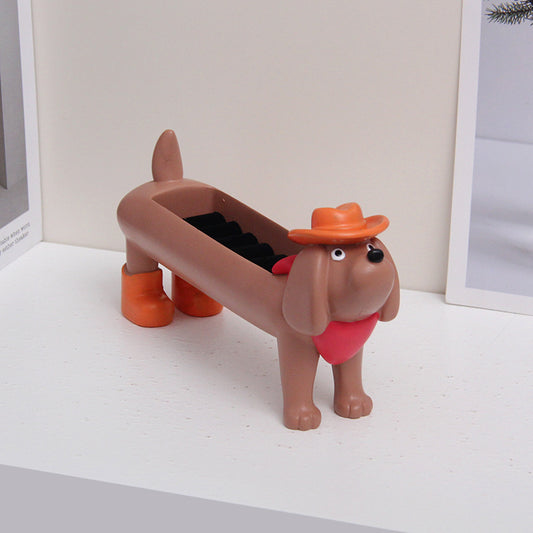 Brown Resin Dachshund Puppy Ring Earring Tray with Sponge Slots - Unique Dog Lover Gift V888-ELOSUNG42768