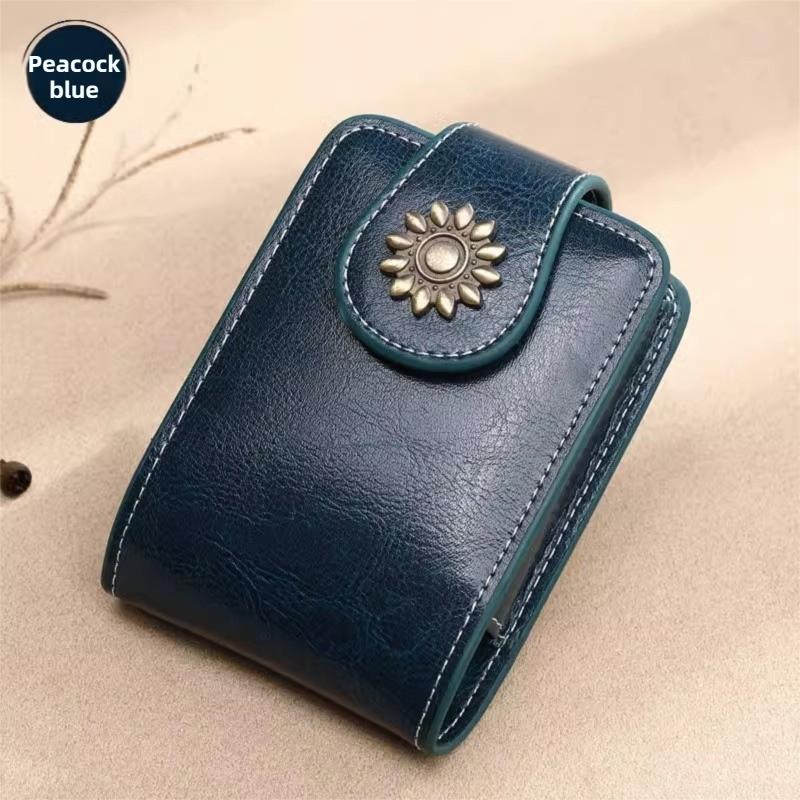 Peacock Blue Sleek Compact PU Leather Flap-Top Lip Gloss Organizer with Built-in Mirror V888-ELOSUNG42772