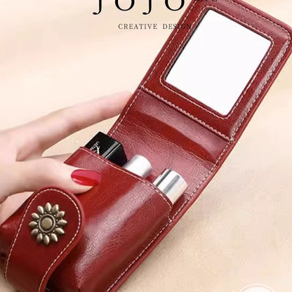 Peacock Blue Sleek Compact PU Leather Flap-Top Lip Gloss Organizer with Built-in Mirror V888-ELOSUNG42772