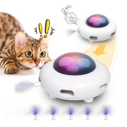 Smart Electric UFO Automatic Cat Toy - Self-Playing Teaser with 5 Rotating Feathers & Intelligent Indoor V888-ELOSUNG42779