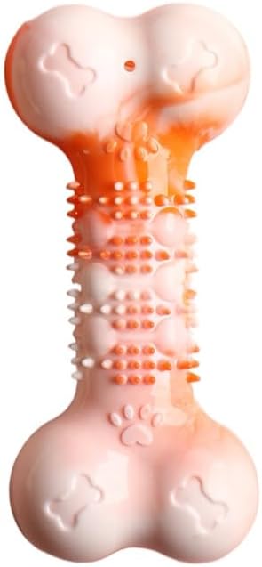 2-Pack Durable TPR Squeaky Dog Bone with Two-Tone Paw Print - Dental Health & Gum Massage Spiked Molar V888-ELOSUNG42809
