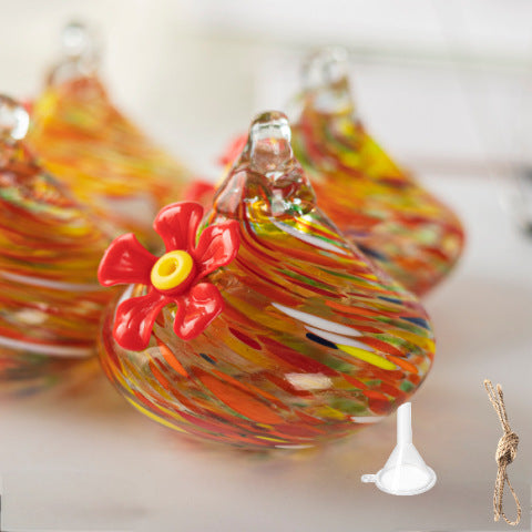 Outdoor Hand-Blown Glass Bird Feeder - Durable Weather-Proof Bird Waterer, Includes Funnel & Hanging Rope V888-ELOSUNG42818