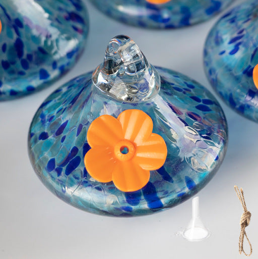 Outdoor Hand-Blown Glass Bird Feeder - Durable Weather-Proof Bird Waterer, Includes Funnel & Hanging Rope V888-ELOSUNG42819