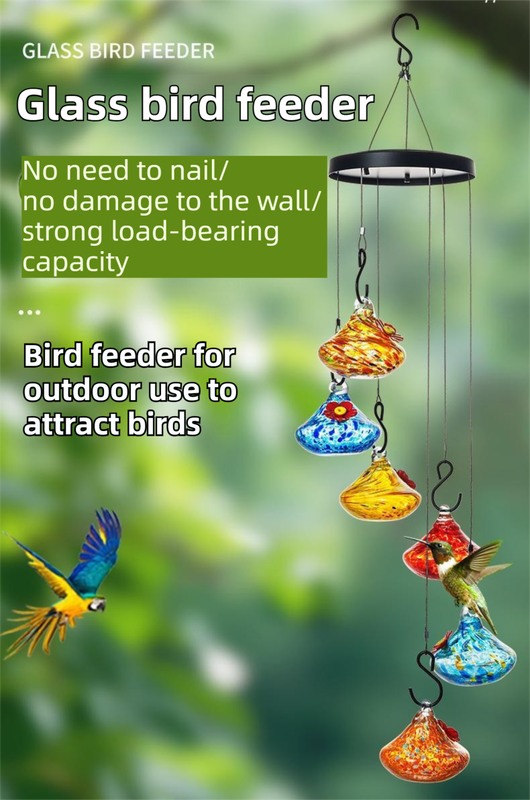 Outdoor Hand-Blown Glass Bird Feeder - Durable Weather-Proof Bird Waterer, Includes Funnel & Hanging Rope V888-ELOSUNG42819